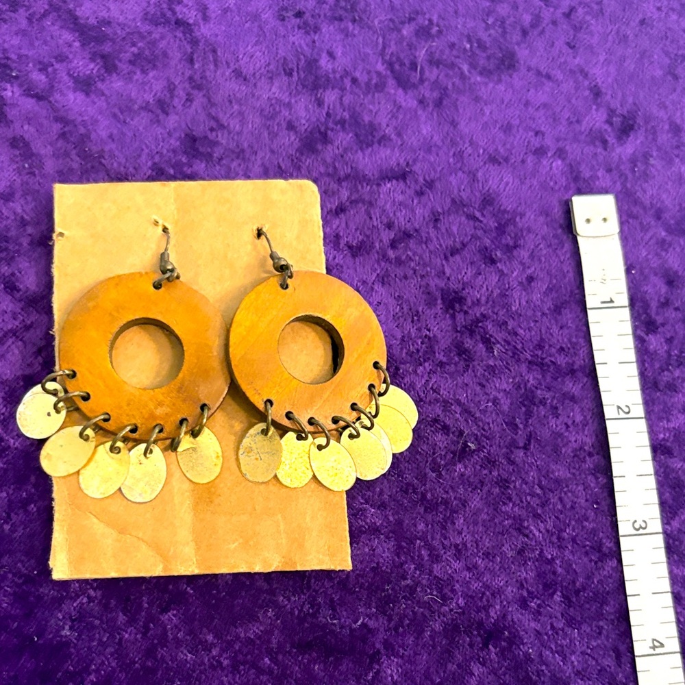Bohemian Wood metallic circle earrings